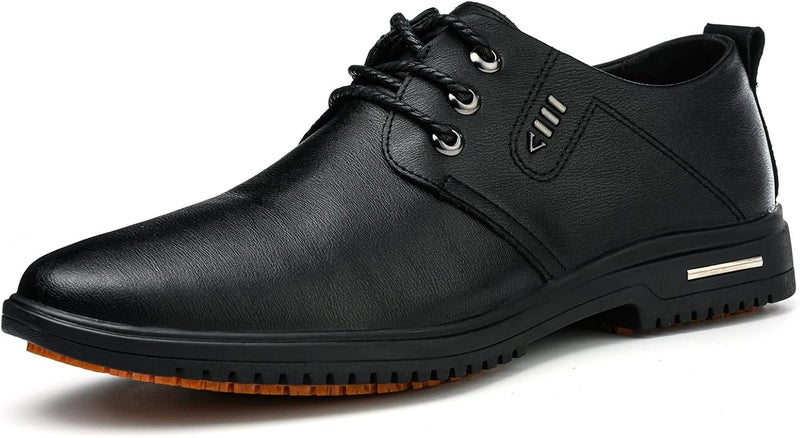 Dinggu Non Slip Work Shoes for Men Waterproof Mens Slip Resistant Shoes，Comfortable Food Service Kitchen Restaurant Chef Work Shoes Black - Image 1